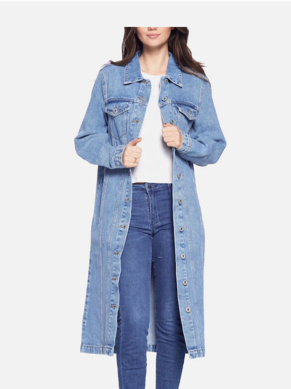 Long Light Wash Denim Jacket - Women